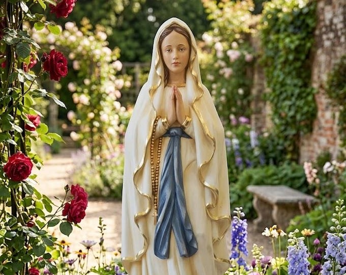 Statue of Our Lady of Lourdes, 60 cm (23.62 inches), hand-decorated fiberglass, for indoors and outdoors, Italian artisan production