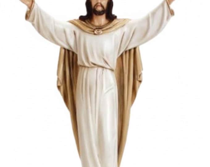 Statue of the Risen Jesus Christ 76 x 42 (29.92 x 16.53 inches) in hand-decorated resin marble, artisanal production