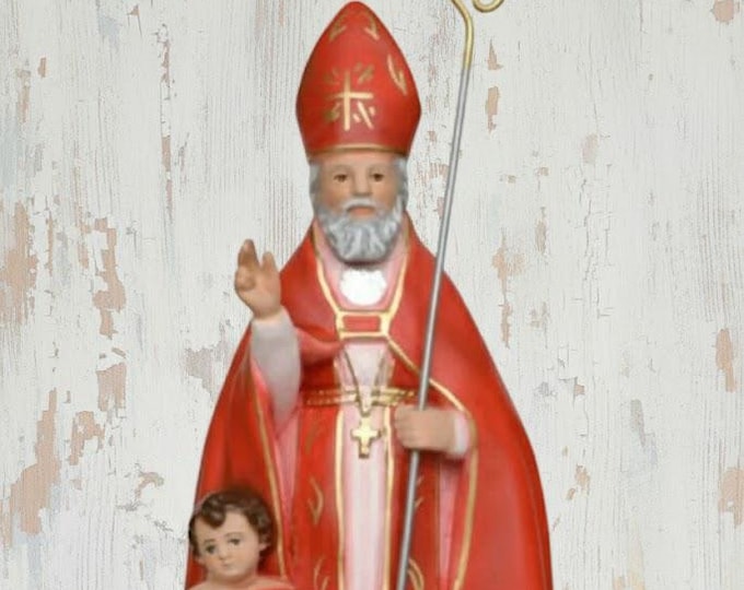 Statue of Saint Blaise 40 cm (15.74 inches) in marble resin hand decorated, Italian artisan production