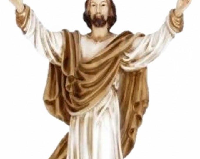 Statue of the Risen Jesus Christ 38 x 25 (14.96 x 9.84 inches) in hand-decorated resin marble, artisanal production