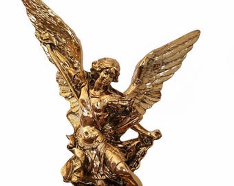 大天使ミカエル像 30 cm (11.81 インチ) 大理石粉末と銅色のシートで作