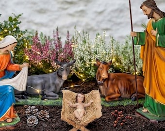 Complete nativity scene 80 cm (31.49 inches) composed of 5 pieces in resin decorated by hand, handcrafted in Italy