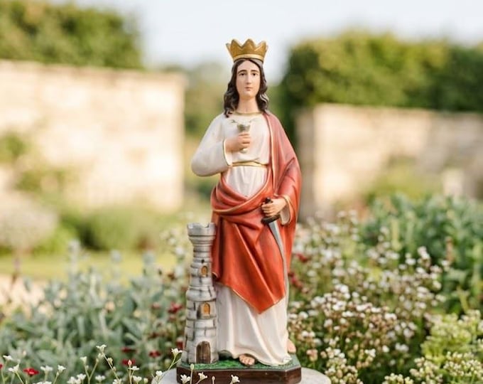Statue of Saint Barbara 60 cm (23.62 inches) in hand-decorated resin, painted or glass eyes, handcrafted in Italy