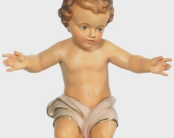 Baby Jesus sculpture statue, carved from Valgardena wood and hand-decorated, Italian artisan production.