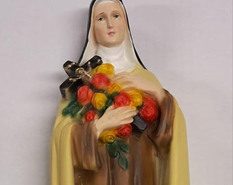 Statue of Saint Teresa of the Child Jesus cm 30 (11.81 inches) in marble resin full decorated by hand of Italian artisan production