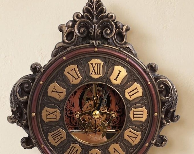 Steampunk style typewriter clock sculpture, 23 cm (9.05 inches) in bronzed resin marble, handcrafted in Italy