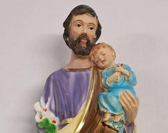 Statue of Saint Joseph 30 cm (11.81 inches) in solid resin marble decorated by hand, Italian artisan production