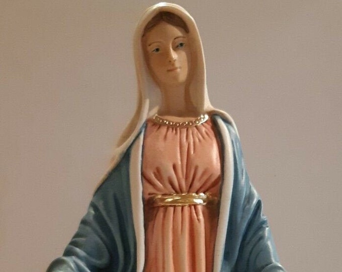 Statue of the Miraculous Madonna, Immaculate Conception, pink robe in hand-decorated resin marble of Italian craftsmanship
