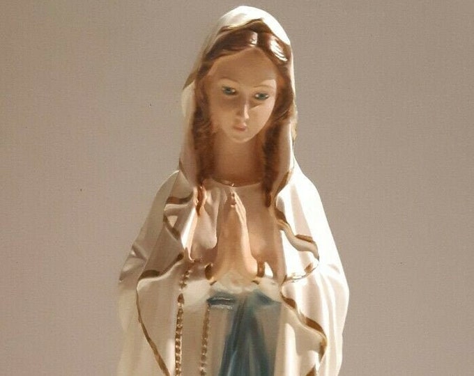 Madonna Lourdes statue cm 40 (15,74 inches) in plaster with pearly decoration of Italian artisan production