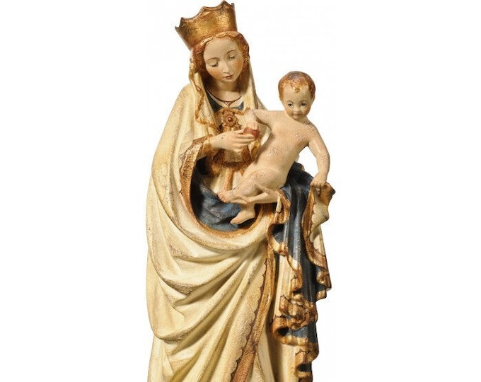 Statue of the Madonna Maria Rosa Mystica, carved in Valgardena wood and decorated by hand, of Italian production