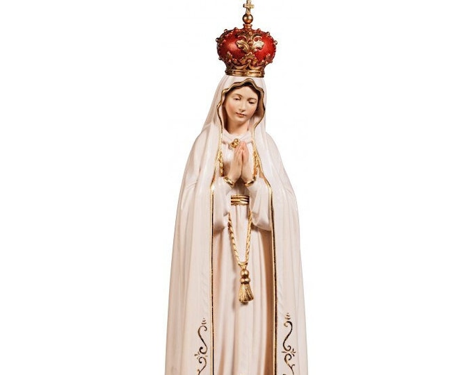 Statue of Our Lady of Fatima with crown carved in Valgardena wood and decorated by hand, Italian artisan production, various sizes