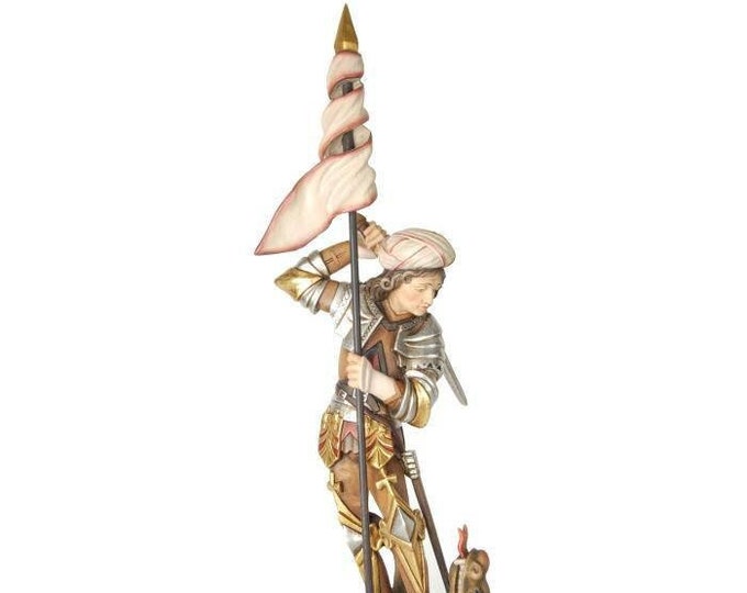 Statue of Saint George and the dragon, carved in Valgardena wood and hand-decorated, of Italian artisan production