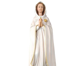 Statue of the Madonna Maria Rosa Mystica carved in wood from Val Gardena and hand decorated of Italian artisan production