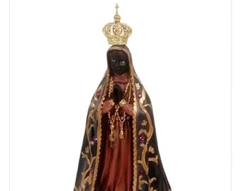 Statue of the Aparecida Madonna, cm 32 x 14 (12,59 x 5,51 inches) made of resin marble, hand-decorated, handcrafted production