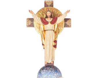 Crucifix cross of the Risen Christ, carved in wood from Valgardena and decorated by hand, various sizes, of Italian craftsmanship