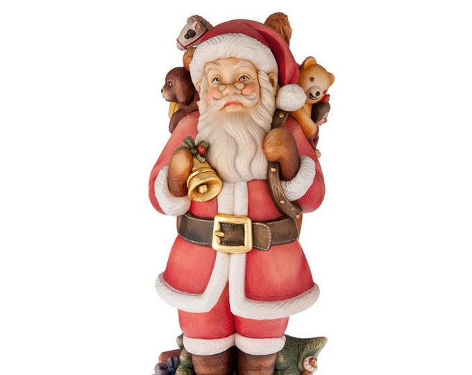Santa Claus sculpture carved in wood from Valgardena and decorated by hand of Italian craftsmanship