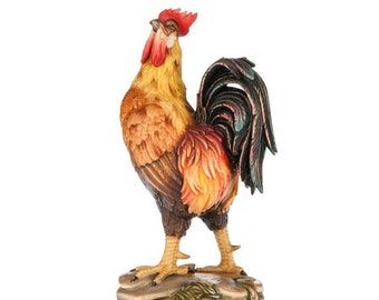Rooster sculpture carved in Valgardena wood and decorated by hand, of Italian artisan production