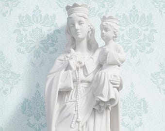 Statue of Our Lady of the Rosary 28 cm (11.02 inches) in marble dust, handcrafted in Italy