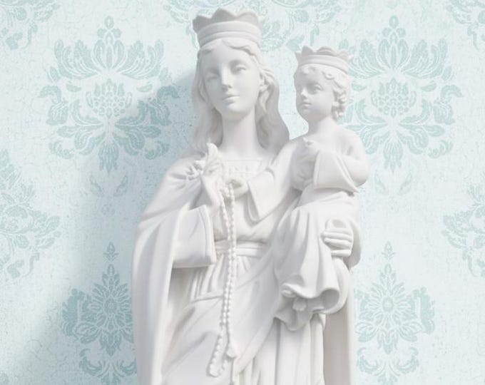 Statue of Our Lady of the Rosary 28 cm (11.02 inches) in marble dust, handcrafted in Italy