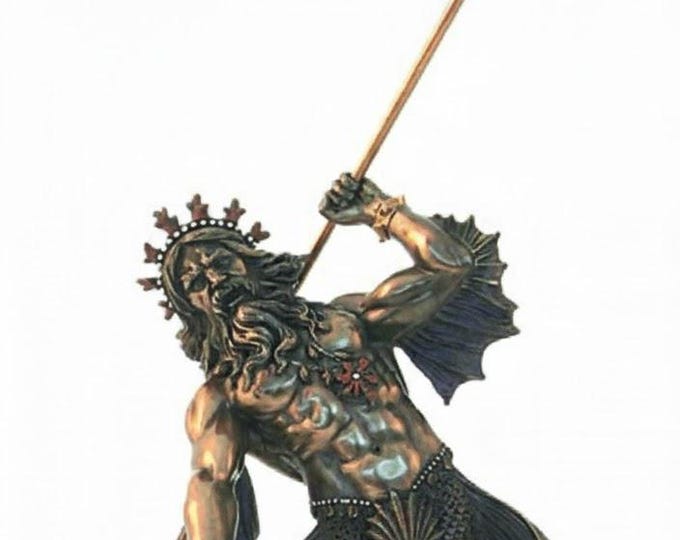 Classical sculpture of Poseidon-Neptune God of the Sea, 34 cm (13.38 inches) in bronzed resin marble, handcrafted, made in Italy