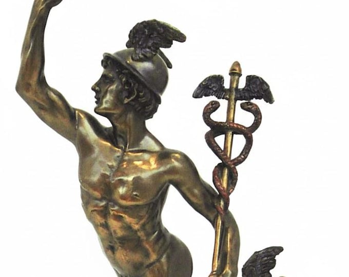 Scultura classica Mercurio Volante del Giambologna, cm 37 (14,56 inches) in marmo resina bronzata, artigianale, made in Italy
