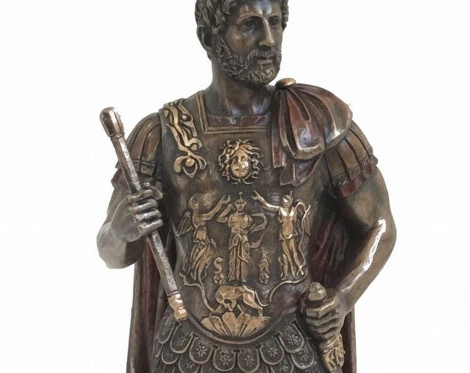 Scultura classica dell' Imperatore Adriano, cm 25 (9,84 inches) in marmo resina bronzata, artigianale, made in Italy