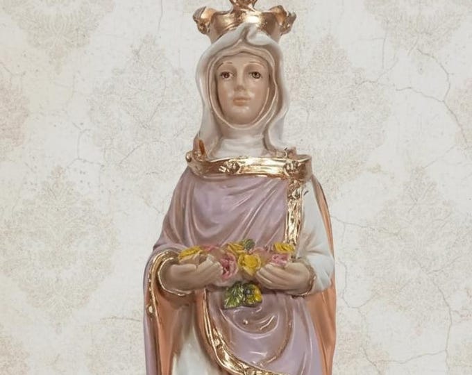 Statue of Saint Isabella, 29 x 9.5 cm, in hand-decorated marble and resin, artisanal production.