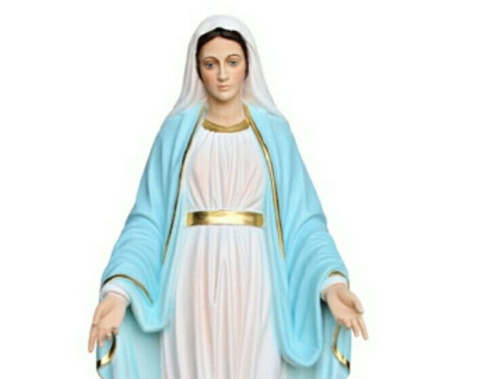 Statue of the Miraculous Madonna cm 60 (23.62 inches) painted or glass eyes in hand-decorated resin, Italian artisan production