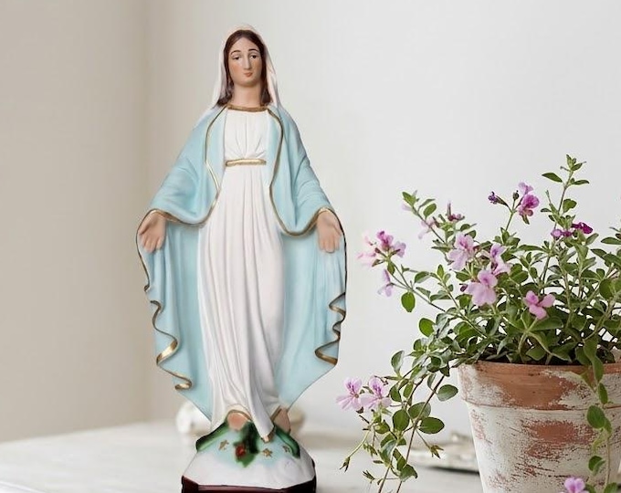 Statue of the Miraculous Madonna 33 cm (12.99 inches) in hand-decorated resin, Italian artisan production