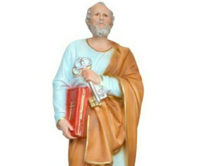 Statue of St. Peter cm 30 (11.81 inches) in hand-decorated resin of Italian craftsmanship