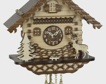Alpine chalet style cuckoo clock, handcrafted cuckoo clock with 12 melodies, 18 cm (7.09 inch), handcrafted in Italy