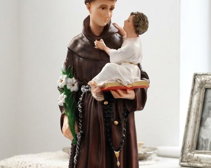 Statue of Saint Anthony of Padua 50 cm (19.68 inches) in marble resin hand decorated, Italian artisan production
