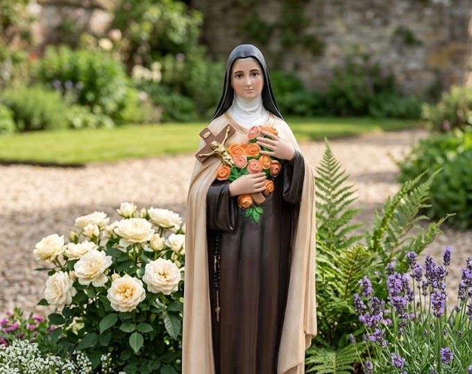 Statue of Saint Teresa 60 cm (23.62 inches) in hand-decorated marble resin, painted or glass eyes, handcrafted in Italy