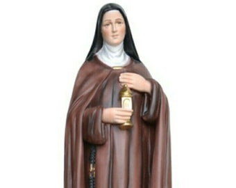 Statue der Heiligen Klara von Assisi cm 40 (15,74 Zoll) in Harzmarmor, verziert von Hand aus italienischer Handwerkskunst