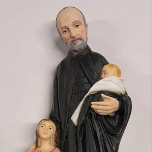 Statue de Saint Vincent De Paul 30 cm en marbre résine décoré à la main, production artisanale italienne