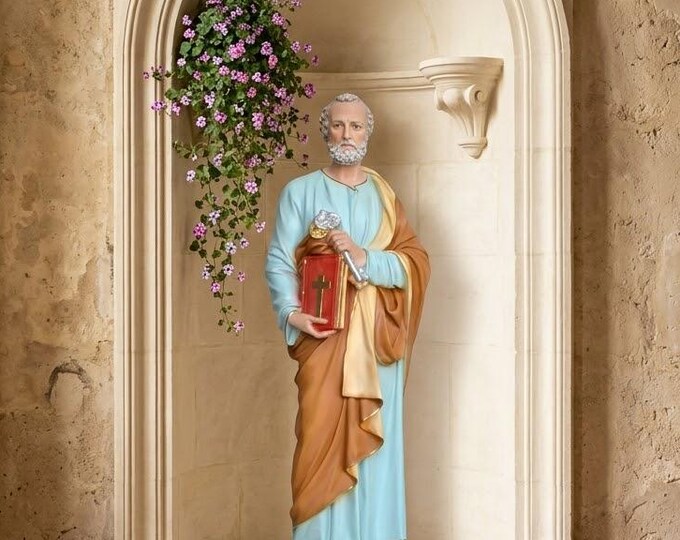 Statue of Saint Peter 60 cm (23.62 inches) in hand-decorated resin, Italian artisan production for indoors and outdoors