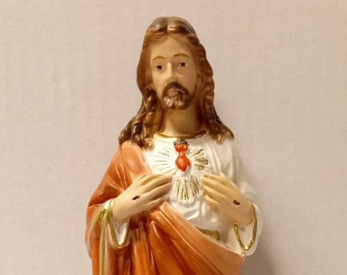 Statue of Jesus Sacred Heart cm 21,5 (8,46 inches) in plaster, hand-decorated of Italian handcrafted production
