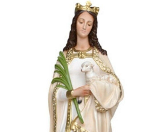 Statue of Saint Agnes cm 60 (23.62 inches) in hand-decorated resin, painted or glass eyes, handcrafted in Italy