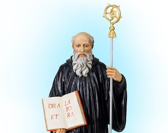 Statue of Saint Benedict of Nursia 100 cm (39.37 inches) in hand-decorated resin with painted eyes or in glass, Italian artisan production