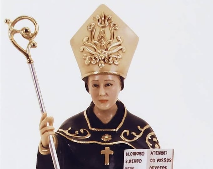 Statue of St. Benedict cm 68 (26,77 inches) in hand-decorated resin of handcrafted production ideal for interiors and exteriors