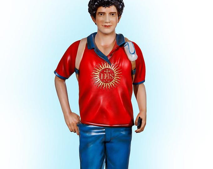 Statue of San Carlo Acutis 160 cm (63 inches) in hand-decorated resin with painted or glass eyes, Italian artisan production