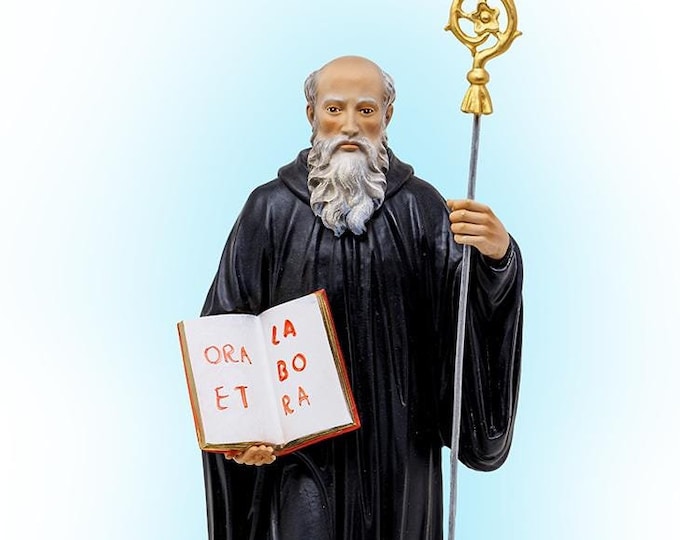 Statue of Saint Benedict of Norcia cm 40 (15.74 inches) in hand-decorated resin, Italian artisan production