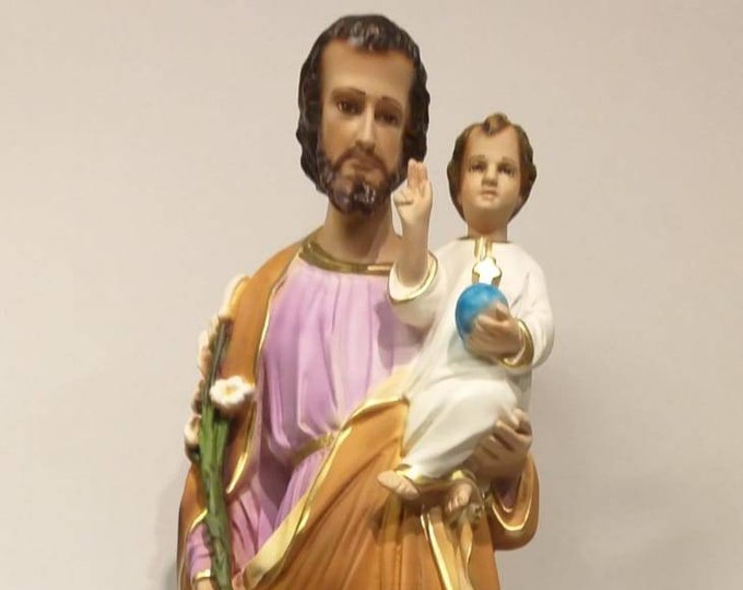 Statue of St. Joseph cm 64 (25.19 inches) in hand-decorated resin marble of Italian craftsmanship