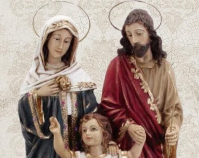 Statue of the Holy Family 60 cm (23.62 inches) in marble dust decorated by hand, artisan production, two color variations