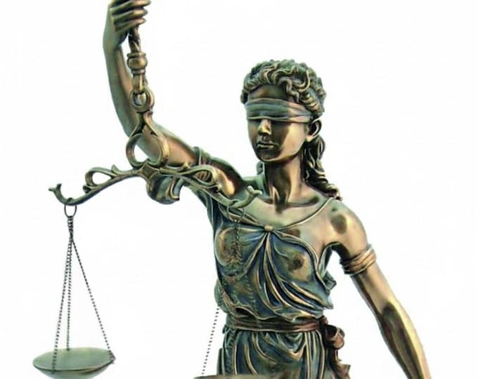 Classical sculpture Themis Goddess of Justice, 72 cm (28.34 inches) in bronzed resin marble, handcrafted, made in Italy