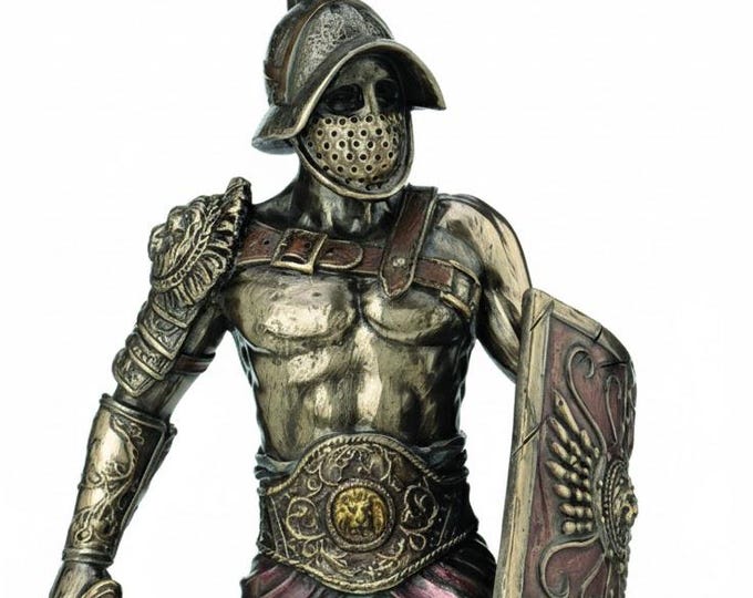 Classical sculpture of the Gladiator Murmillo, 26 cm (10.23 inches) in bronzed resin marble, handcrafted, made in Italy