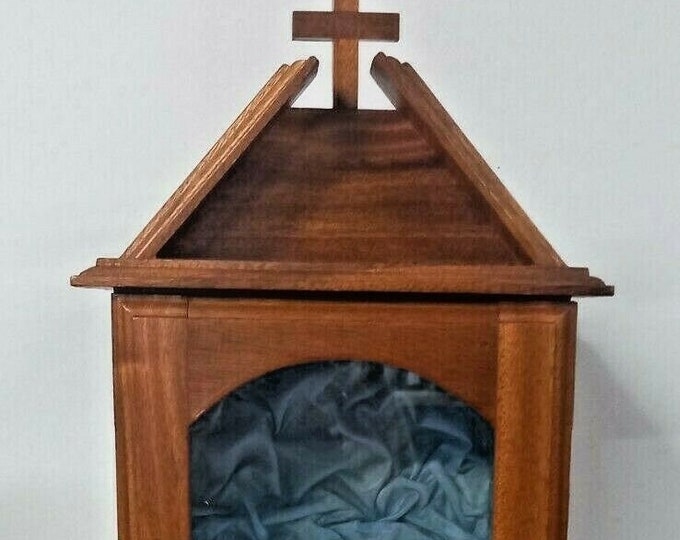 Wooden display case, handcrafted, with fabric interior, 63 cm (24.80 inches), folding door for 30/35 cm statues, handcrafted production