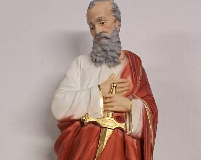 Statue of Saint Paul cm 30 (11.81 inches) in hand-decorated resin, Italian artisan production