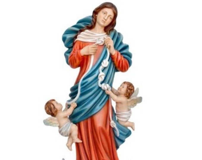 Statue Madonna untying knots cm 60 (23,62 inches) resin hand-decorated painted or glass eyes, of Italian craftsmanship