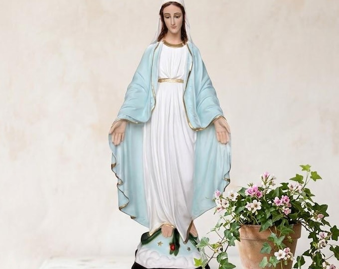 Statue of the Miraculous Madonna 46 cm (18.11 inches) in hand-decorated resin, Italian artisan production